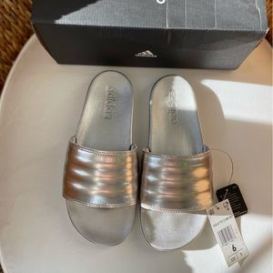 NWT Adidas Adilette Comfort Slides, Platinum, Size 6